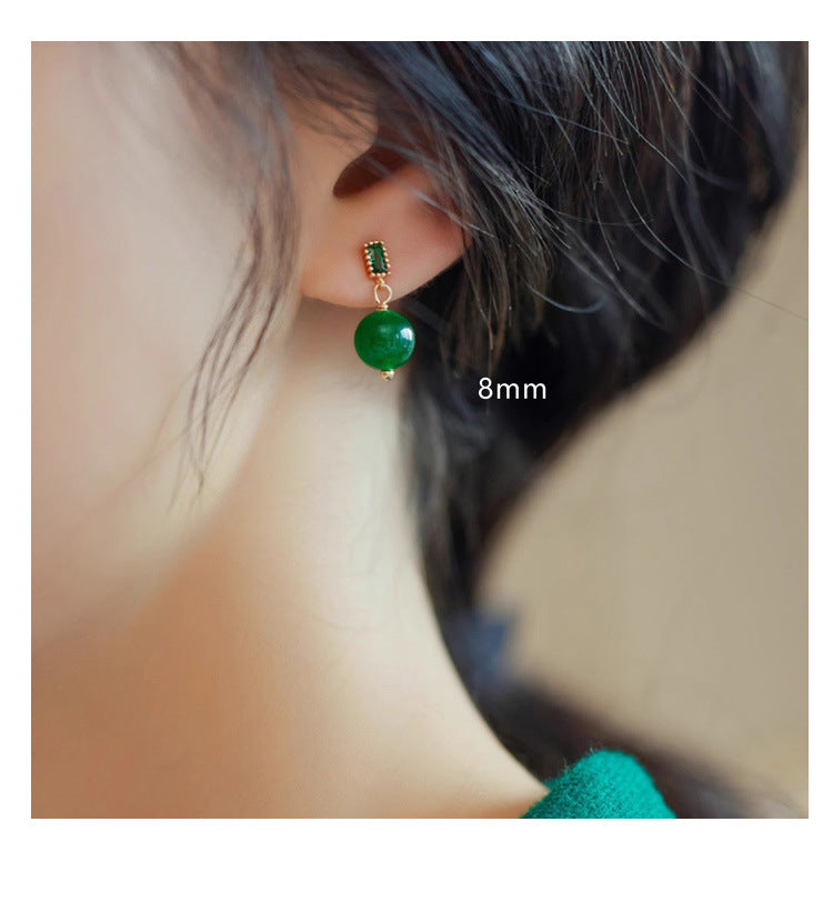 Chinese Emerald Chalcedony Light Luxury Minority Earrings