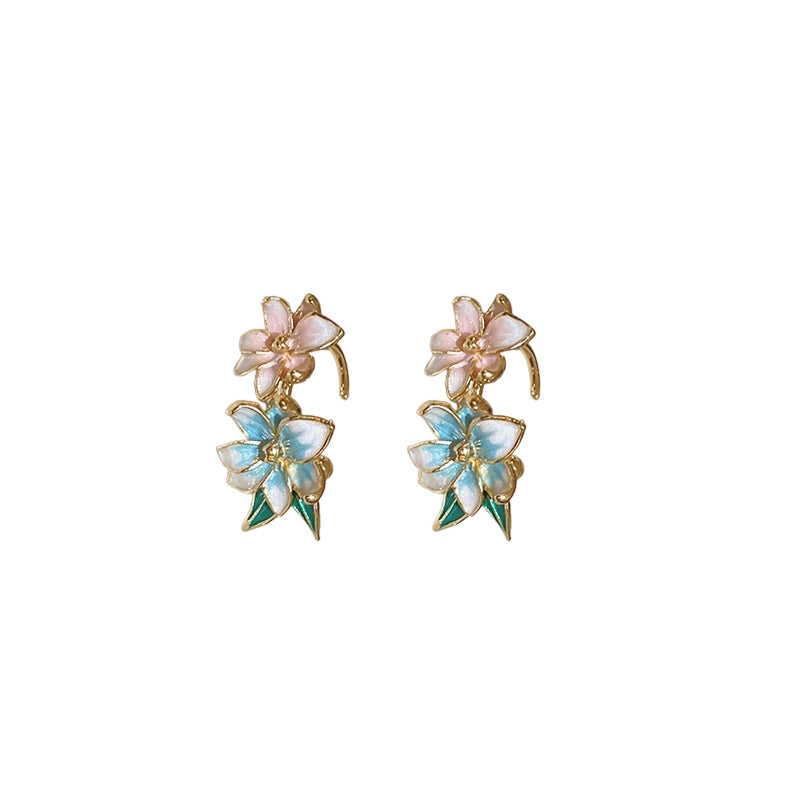 Sier Needle Elegant Glaze Flowers Affordable Earrings