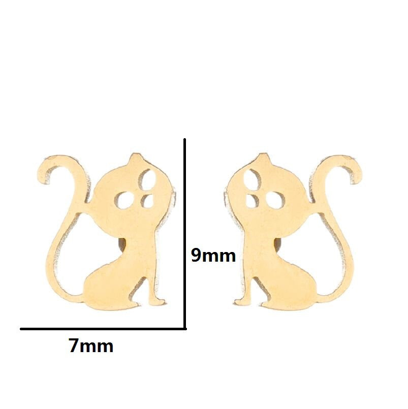 Steel Cute Small Animal Female Design Fashion Cat Earrings