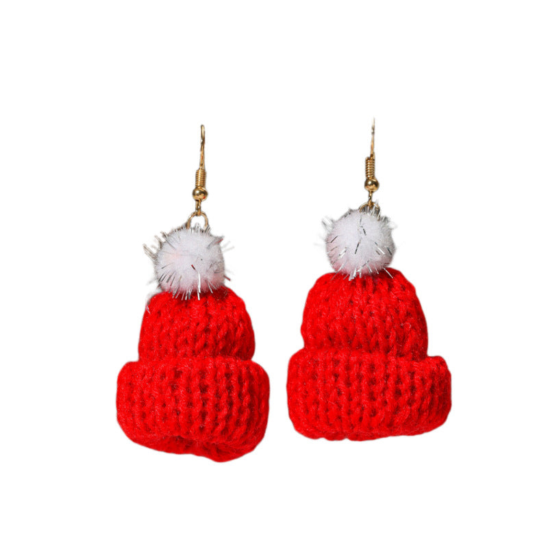 Women's Sweet Temperament Fur Ball Knitted Hat Earrings