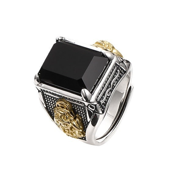 Men's Gold Fashionable Agate Stone Power Style Rings