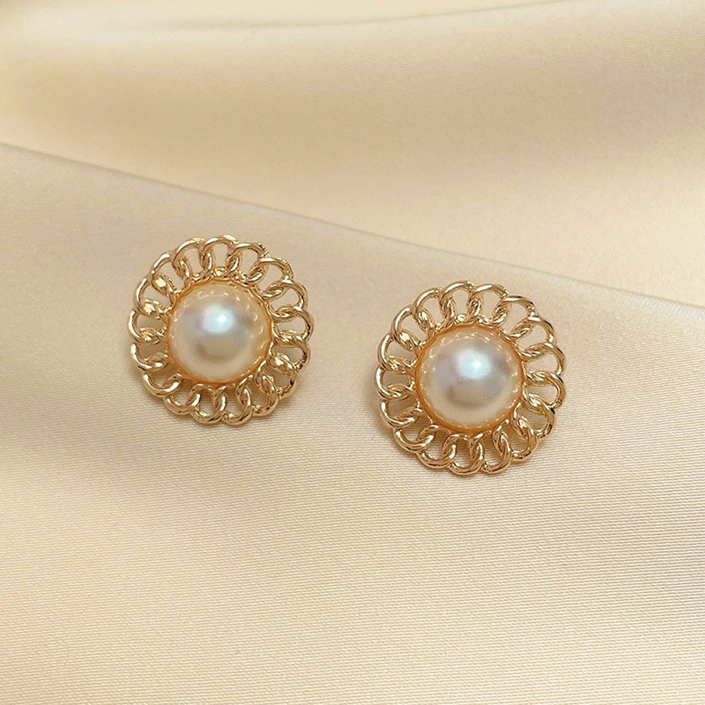 Women's Gold Plated French Entry Lux Pearl Fashion Dignified Earrings