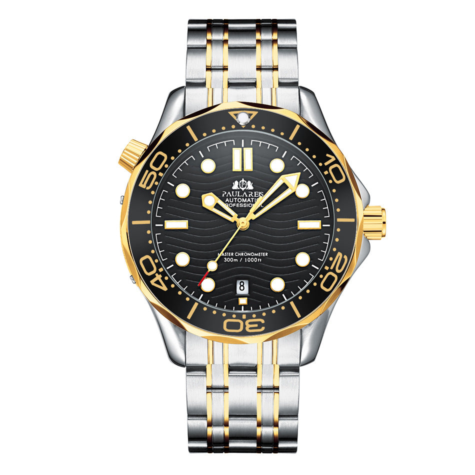 Men's Luminous Steel Strap Gold Watch Mechanical Watches