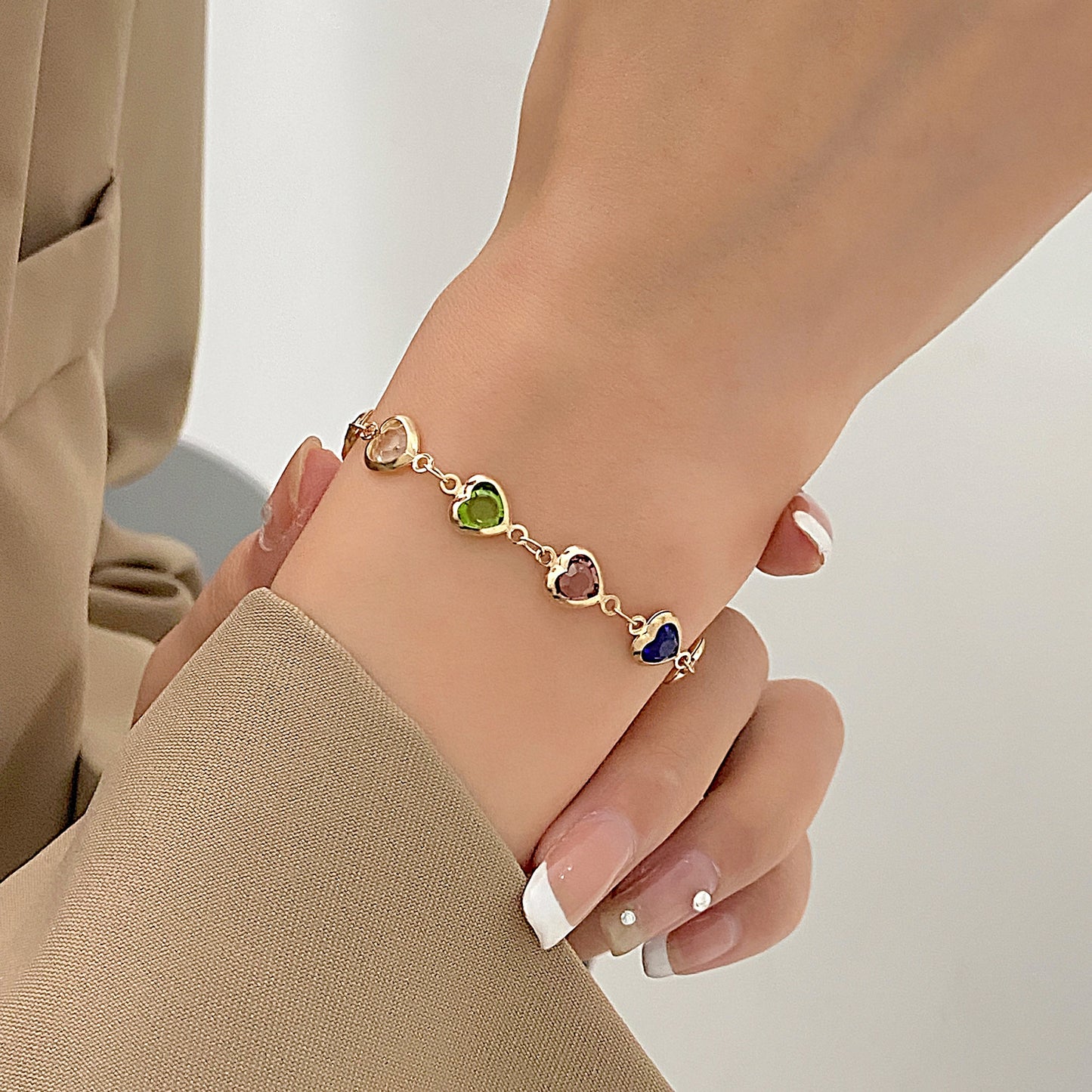 Fashion Heart Colorful Heart-shaped Zircon Chain Bracelets
