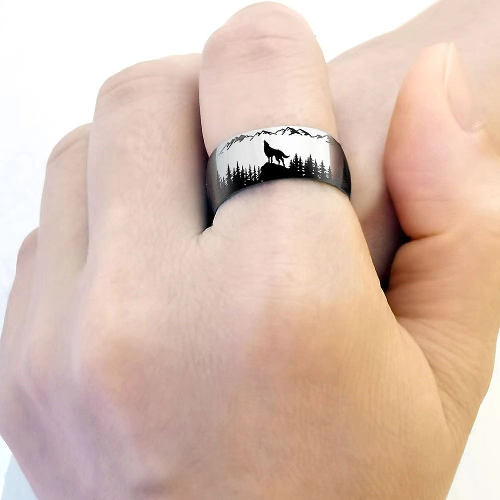 Men's Forest Wolf Titanium Steel Stainless Rings