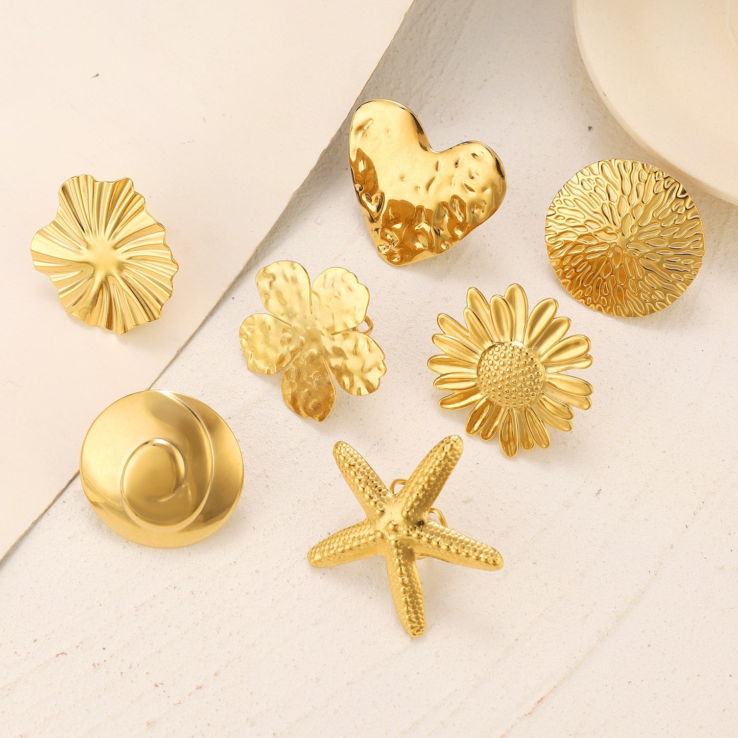 Stainless Steel Embossed Design Flower Starfish Love Rings