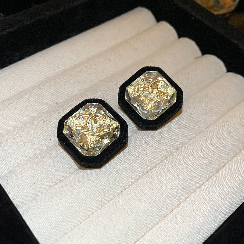 Needle Black Crystal Geometric Ear Minority Fashion Temperament Entry Earrings