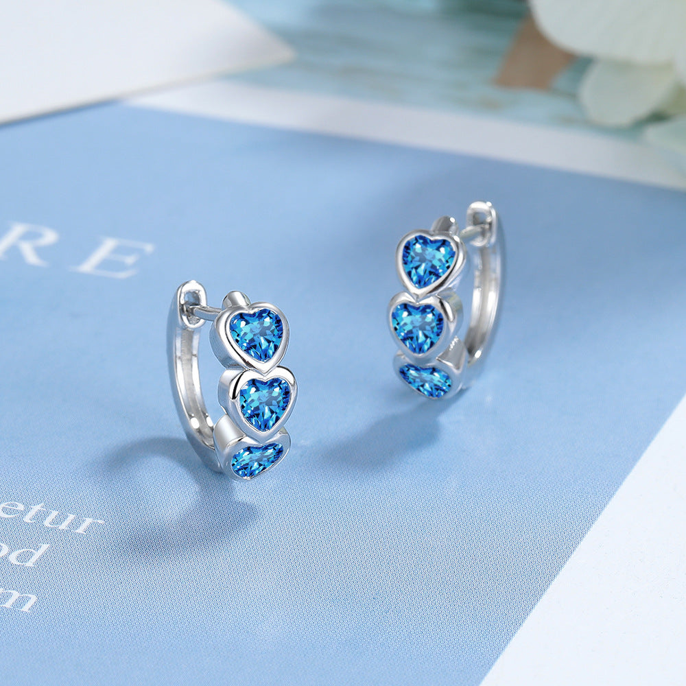 Diamond Ear Blue Zircon Female Temperament Earrings