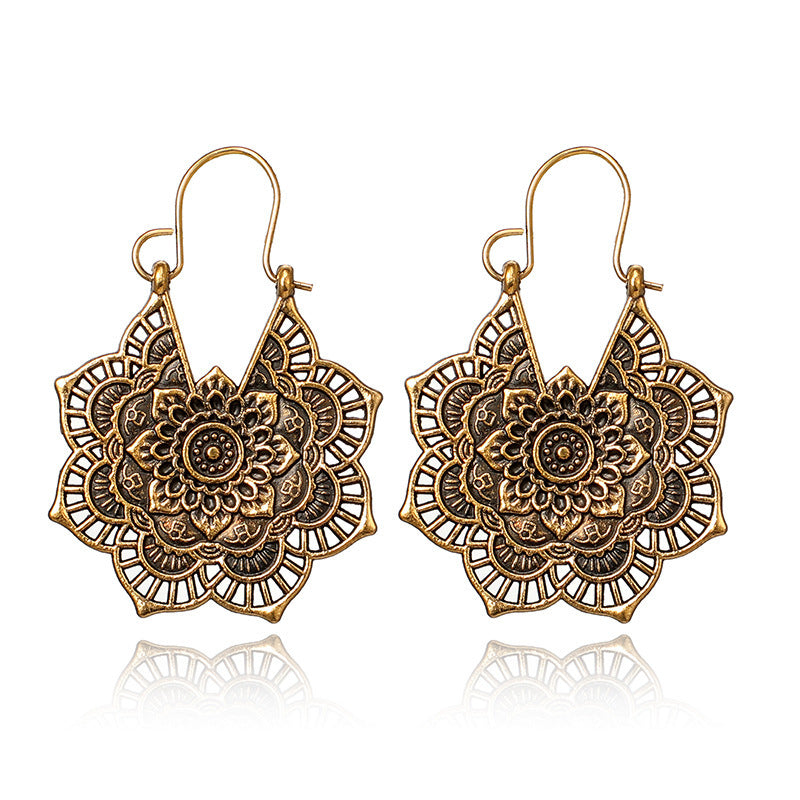 Metal Hollow Flower Bohemian Carved Palace Earrings