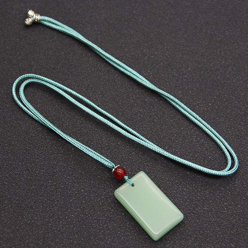 Women's & Men's Emerald Lucky Imitation White Jade Square Pendants