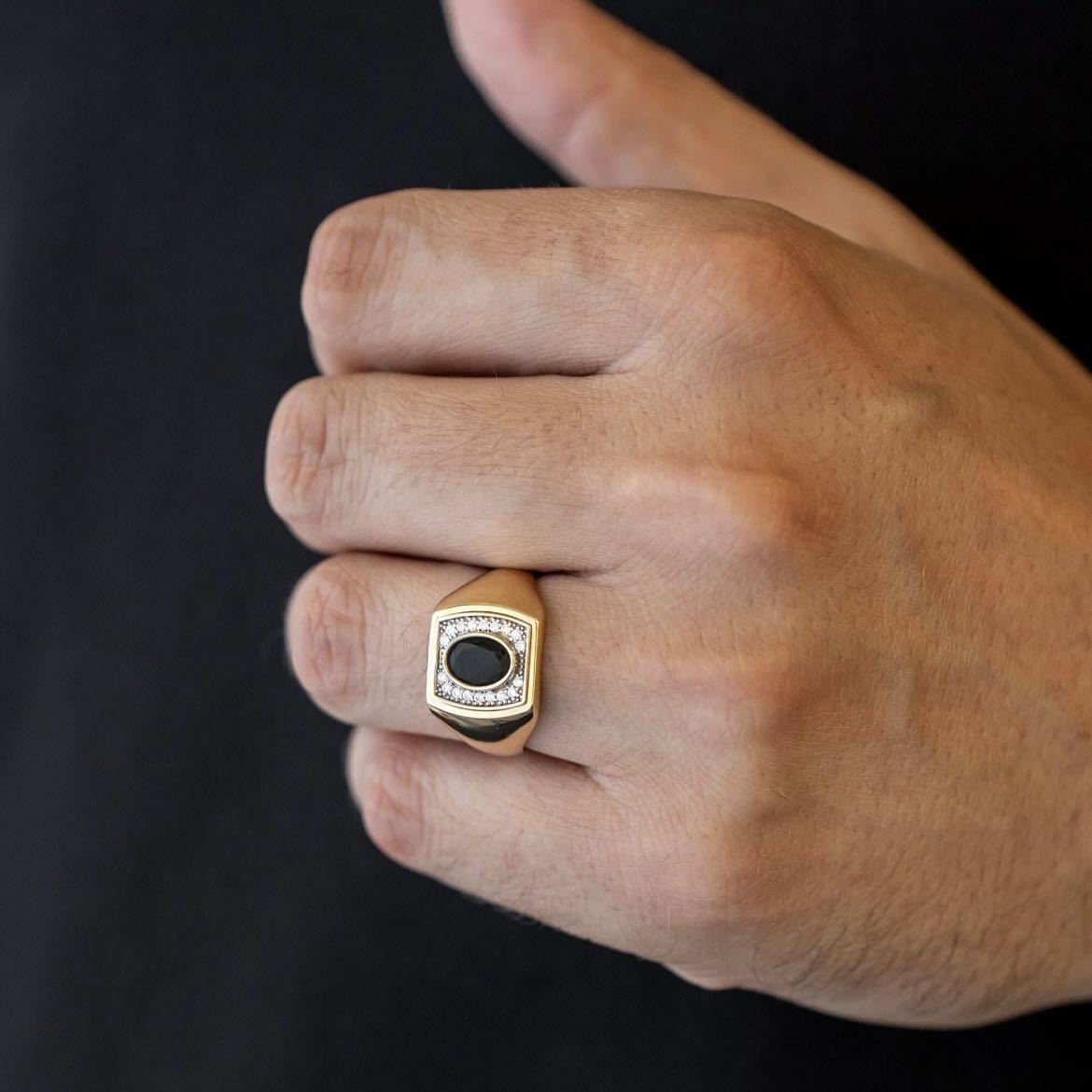 Men's Gold-plated Man's Square Alloy Ornament Rings