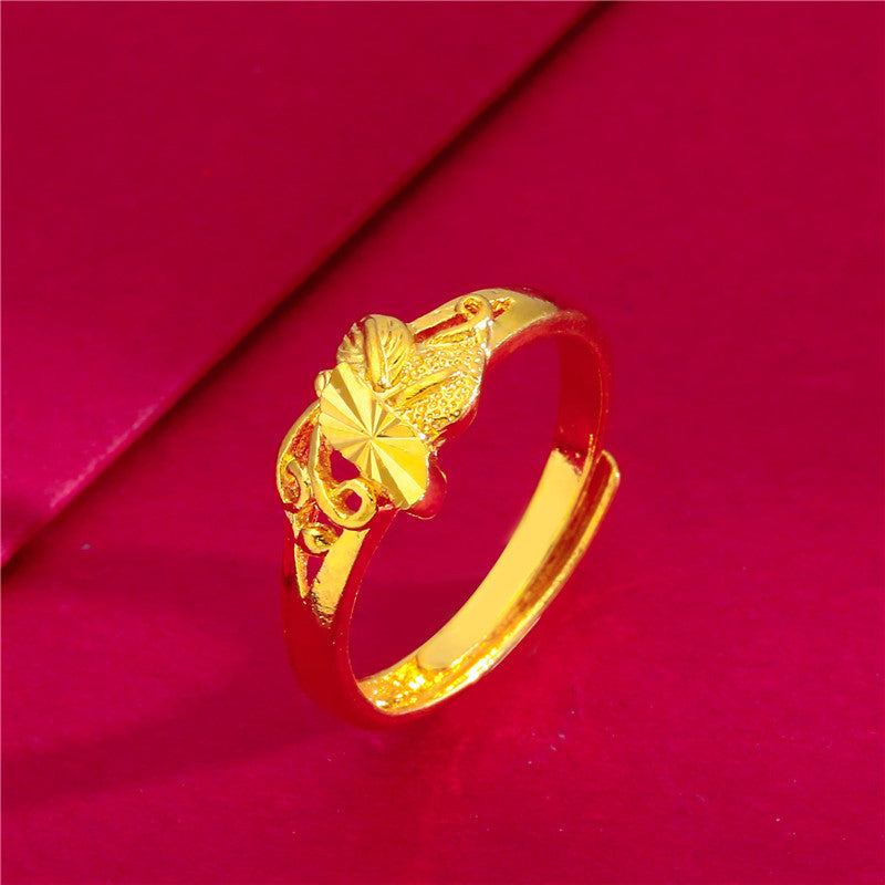 Women's Placer Gold Open Coin Female Flower Live Rings