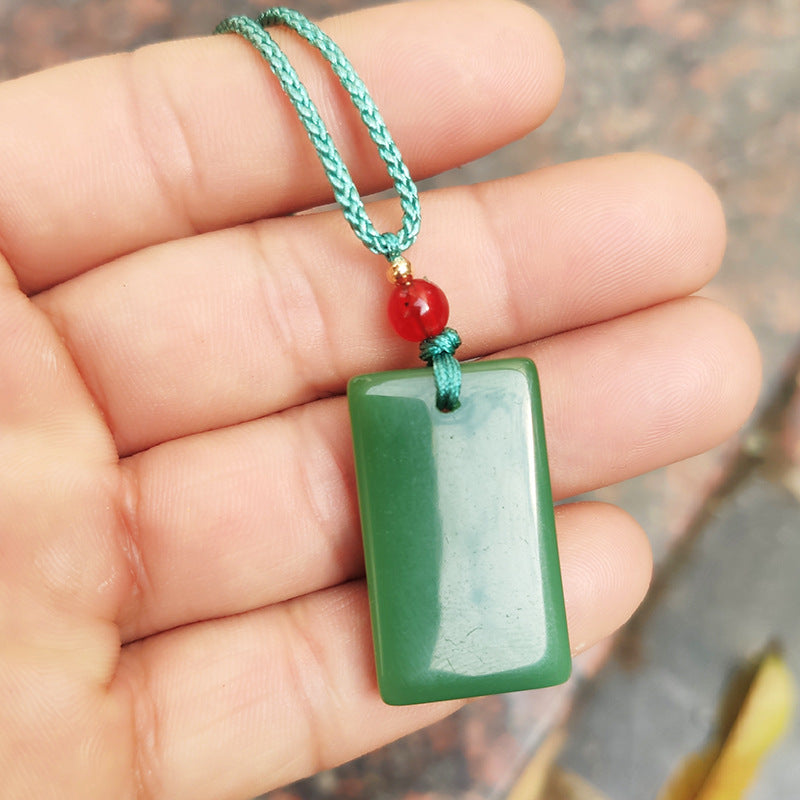 Women's & Men's Emerald Lucky Imitation White Jade Square Pendants