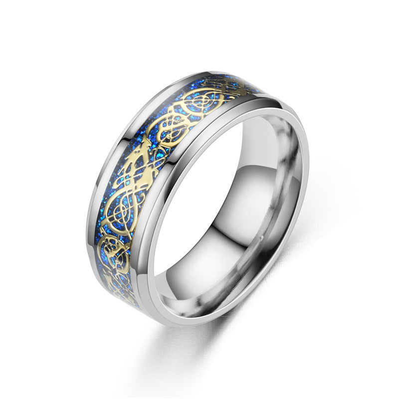 Men's Titanium Steel Diamond Stainless Dragon Pattern Piece Rings
