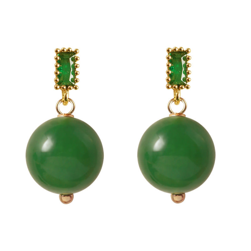 Chinese Emerald Chalcedony Light Luxury Minority Earrings