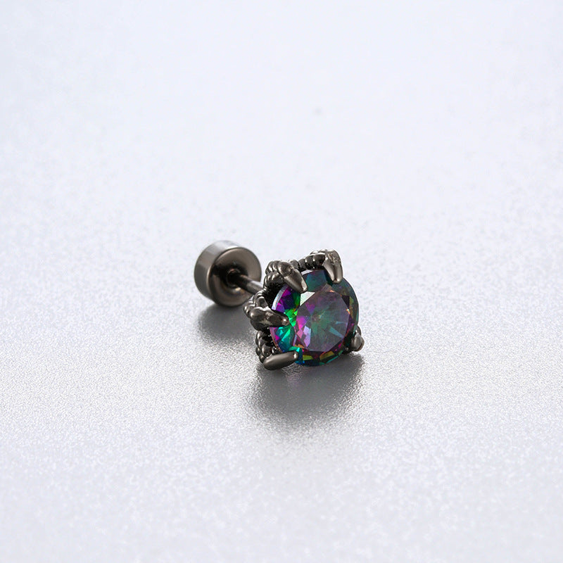 Sea Blue Zircon Couple Ear Bone Pin Titanium Earrings