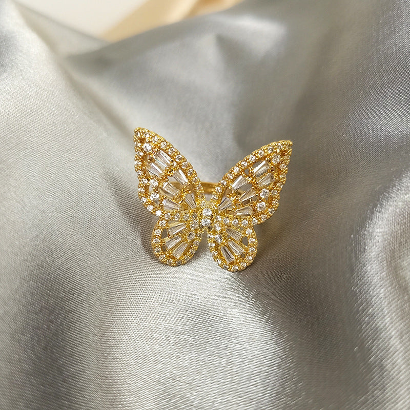Open Hollow Zircon Butterfly Love Heart-shaped Rings