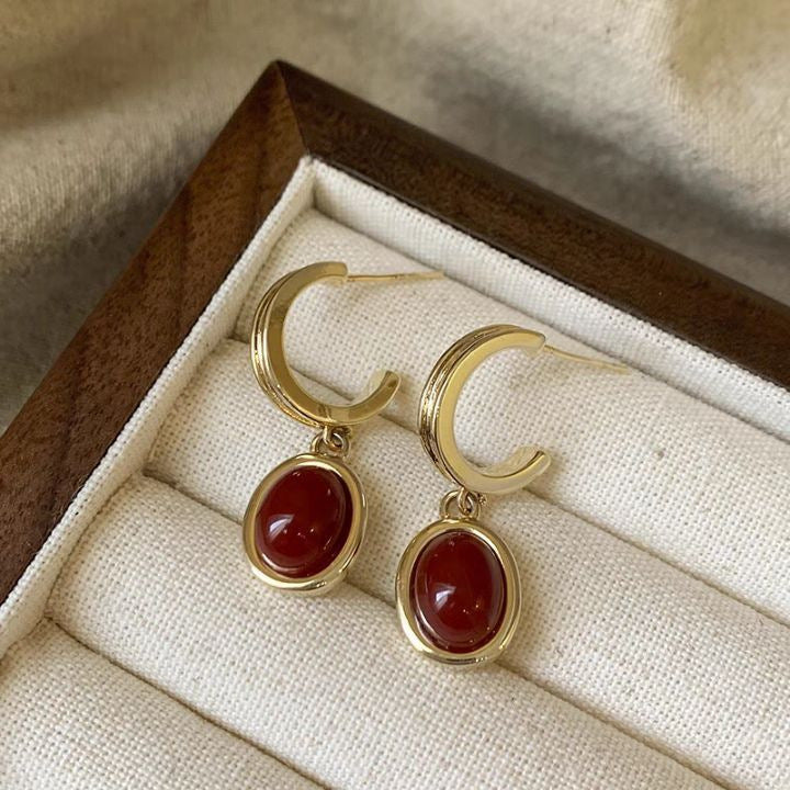Sier Needle Drip Glazed Love Style Female Temperament Earrings