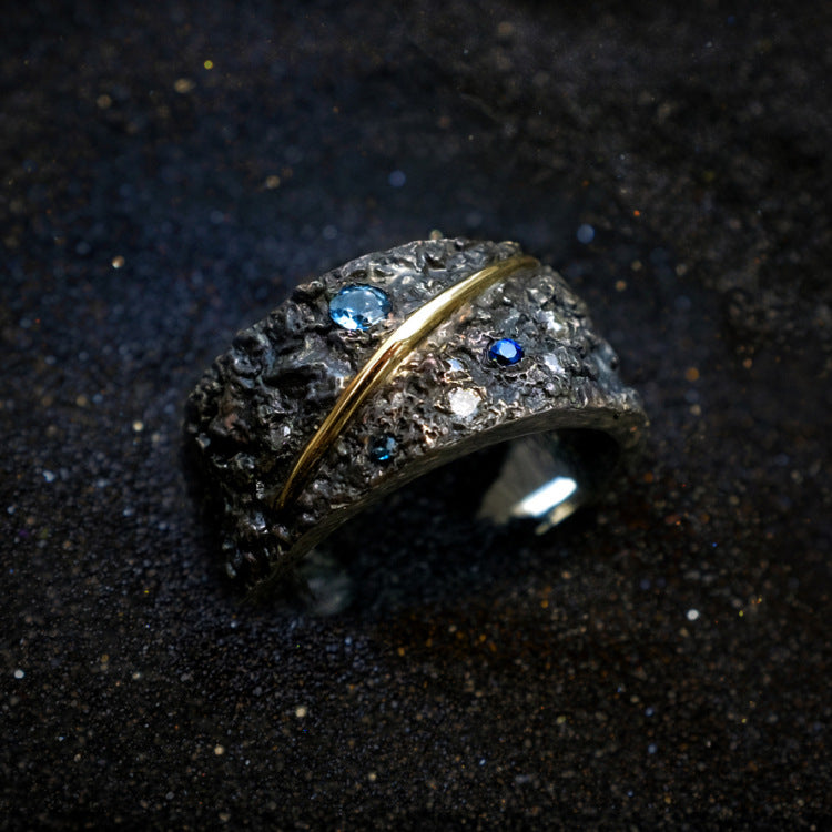 Men's Starry Sky Sapphire Handmade Meteor Shower Magic Rings