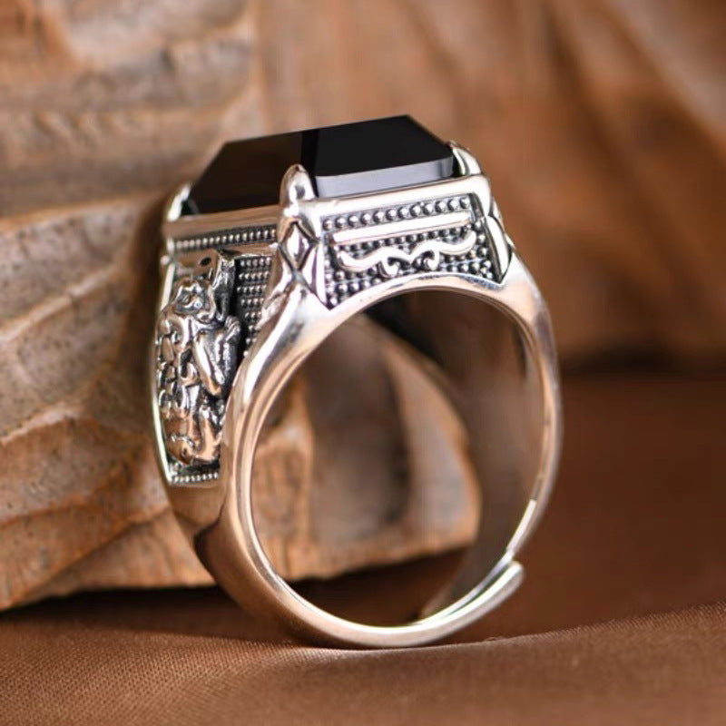 Men's Gold Fashionable Agate Stone Power Style Rings