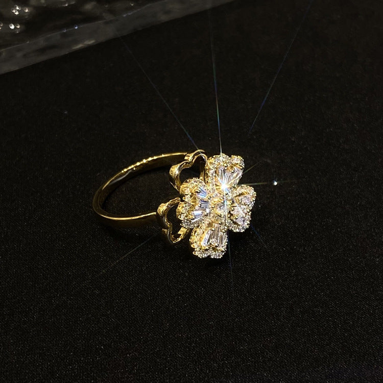 Open Hollow Zircon Butterfly Love Heart-shaped Rings