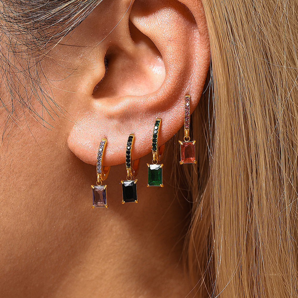 Light Luxury Square Zircon Stainless Steel Gold Plated Earrings