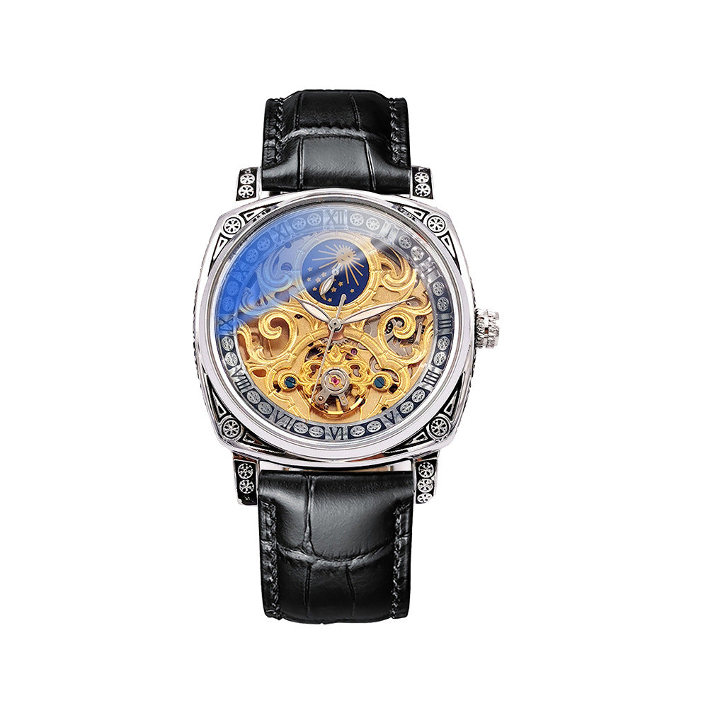 Men's Automatic Watch Transparent Luminous Moon Phase Mechanical Watches