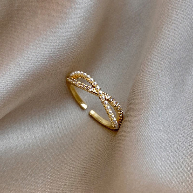 Electroplated Freshwater Pearl Zircon Stitching Butterfly Exquisite Rings