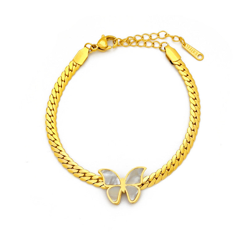 Women's Curb Chain Titanium Steel White Shell Necklaces