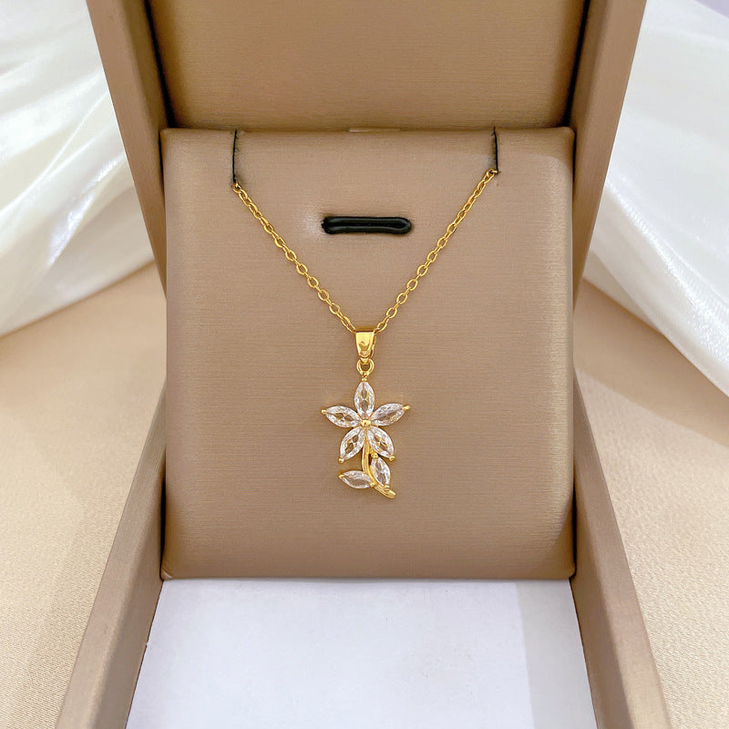 Steel Light Luxury Full Diamond Design Temperament Necklaces