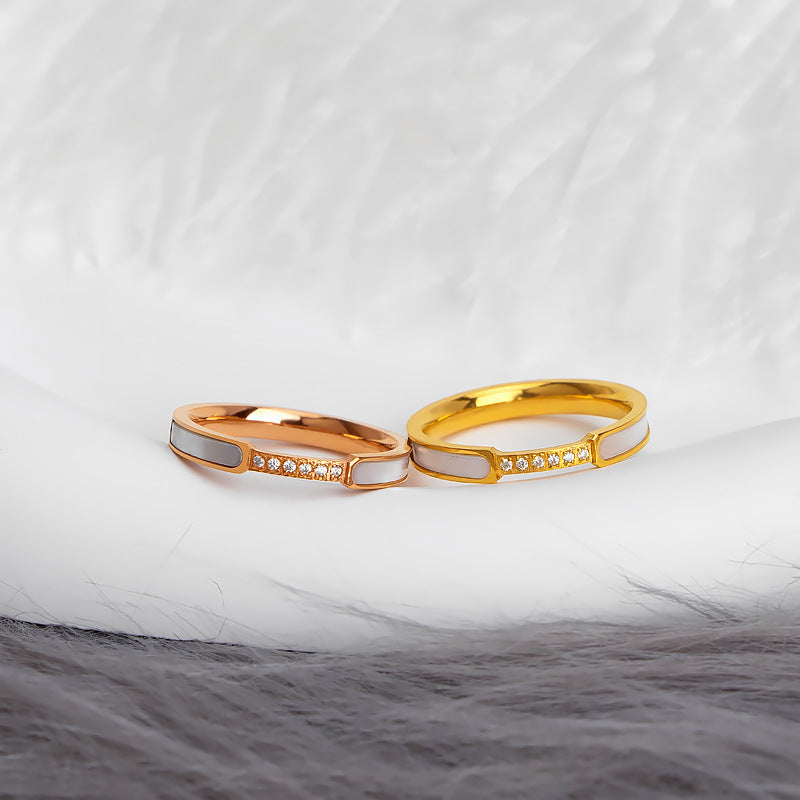 Six Rhinestone Titanium Steel No Fading Shell Rings