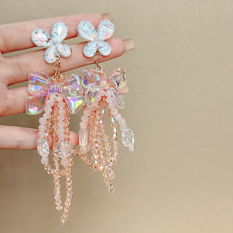Women's Dopamine Beaded Flower Crystal Colored Glaze Earrings
