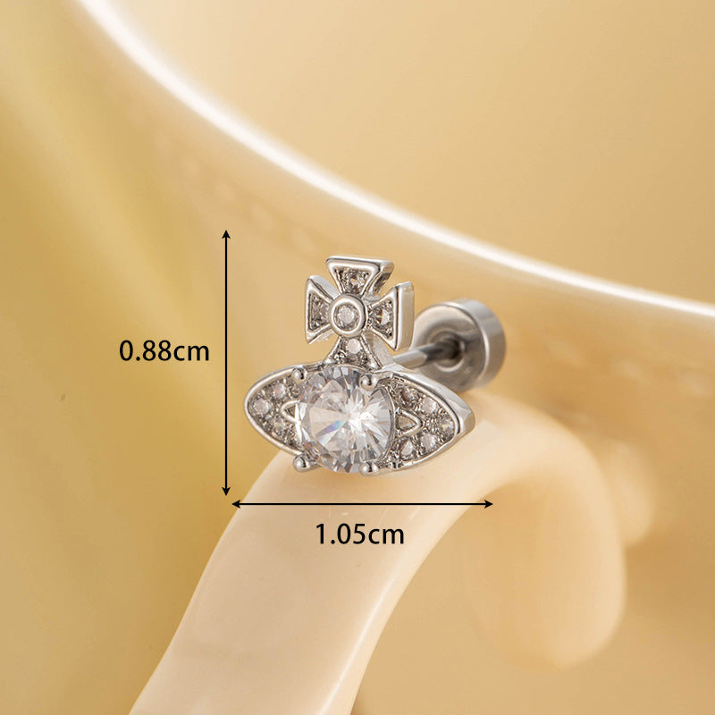 Rod Light Sea Blue Saturn High-grade Earrings