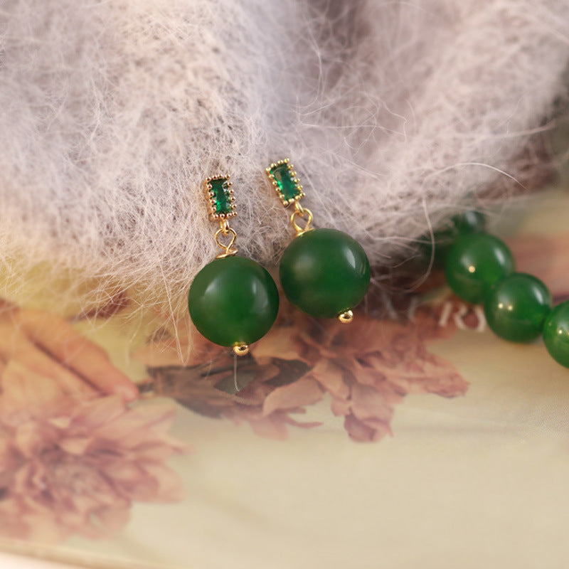 Chinese Emerald Chalcedony Light Luxury Minority Earrings