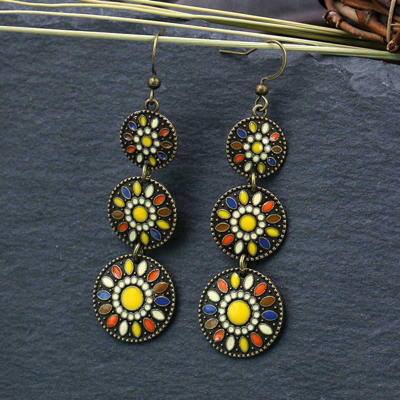 Metal Alloy Suit Vintage Color Diamond Flower Earrings