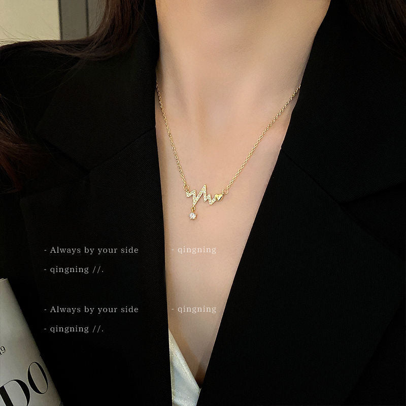 Ecg Titanium Steel Fashionable Personality Rhinestone Necklaces