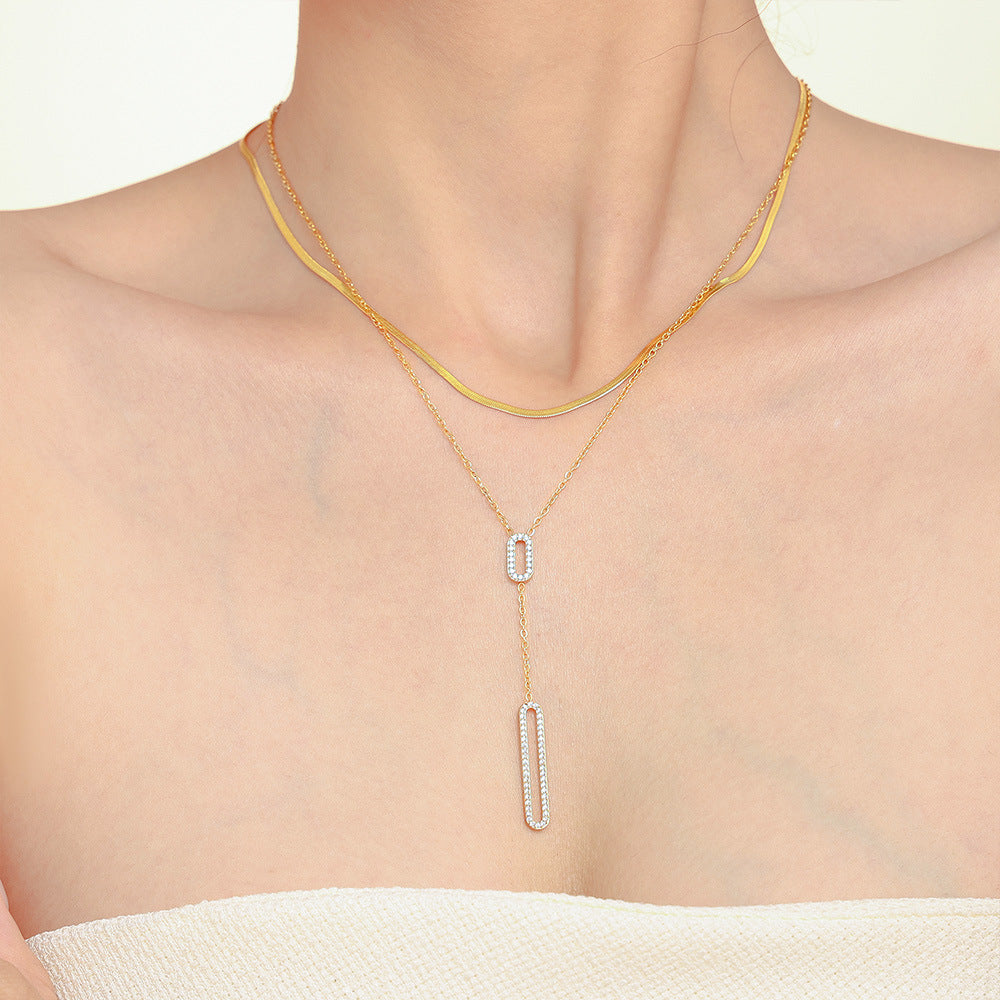 Inlaid Zirconium Clavicle Titanium Steel Material Necklaces