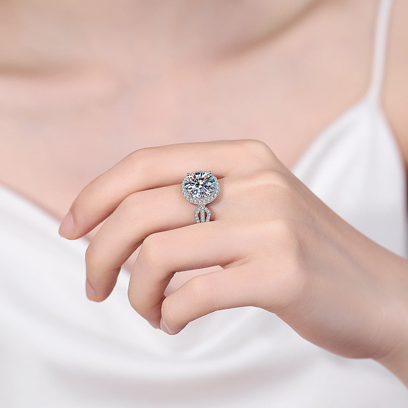 Women's Sier Karat Round Bag Moissanite Elegant Rings