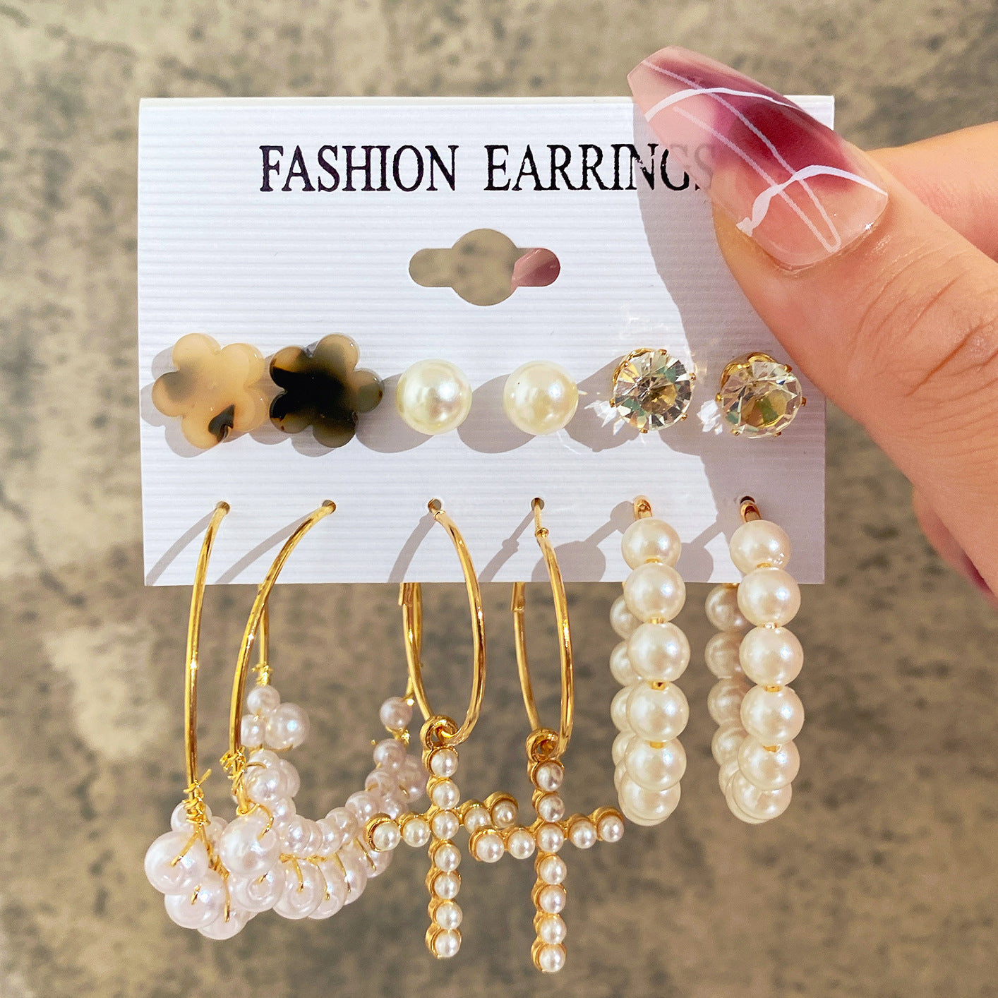 Pearl Tassel Suit Creative Simple Geometric Earrings