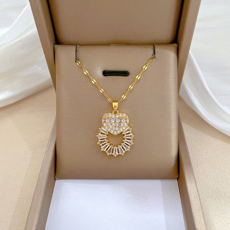 Steel Light Luxury Full Diamond Design Temperament Necklaces