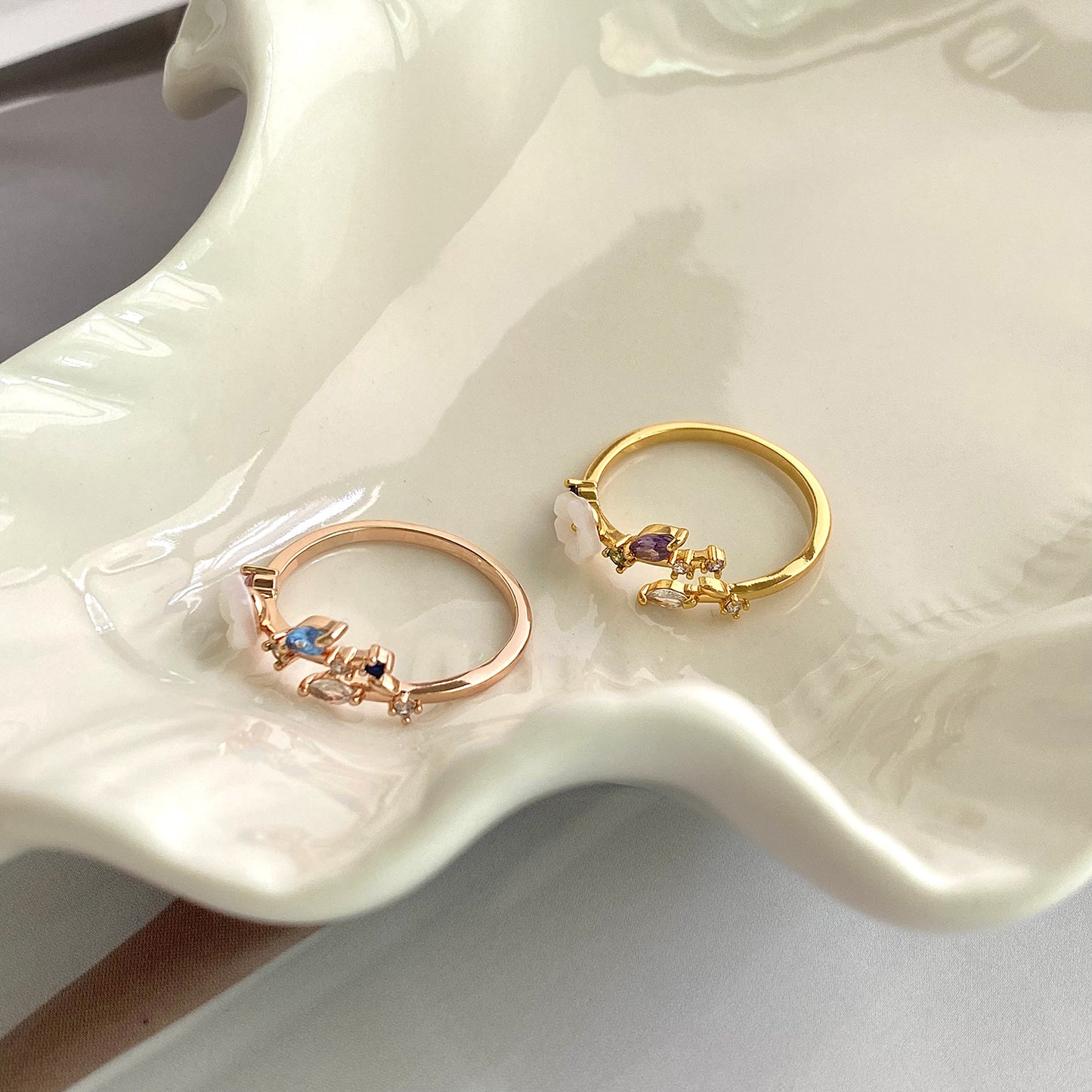High Sense Color Zircon Flower Female Open Rings