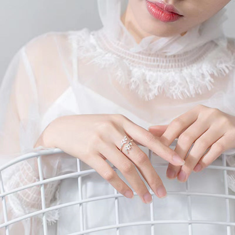 Female Korean Style Fresh Leaves Open Rings