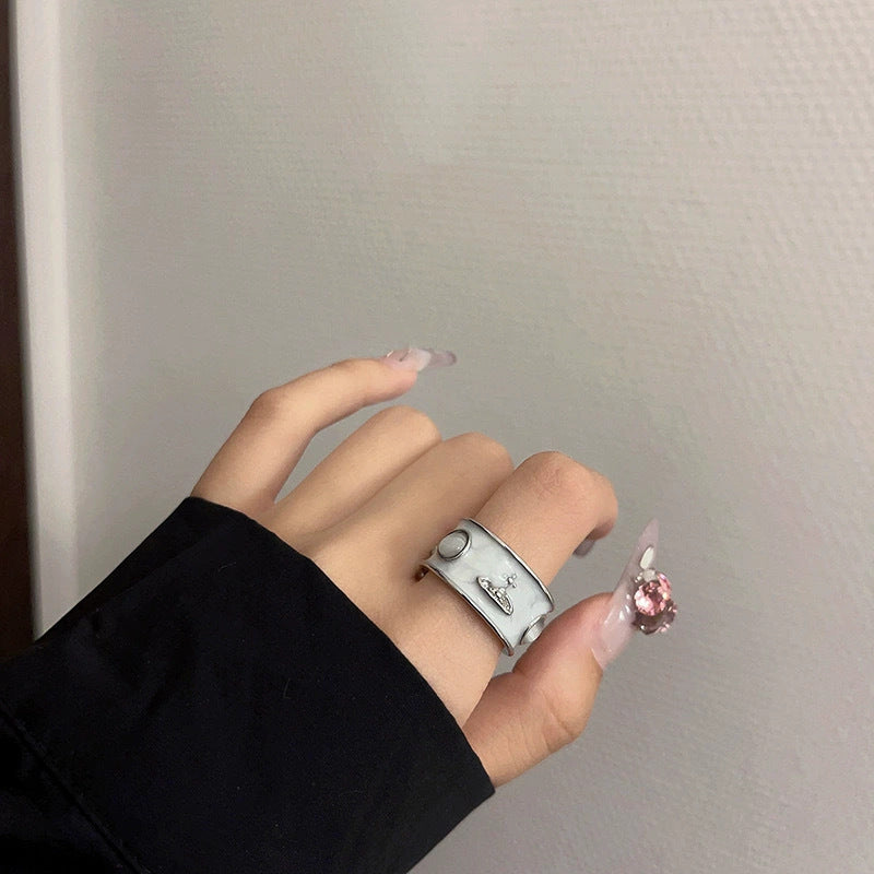 Dripping Saturn Wide Face Female Design Opal Couple Rings