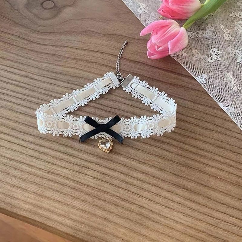Sweet Lace Love Heart Bow Tie Necklaces