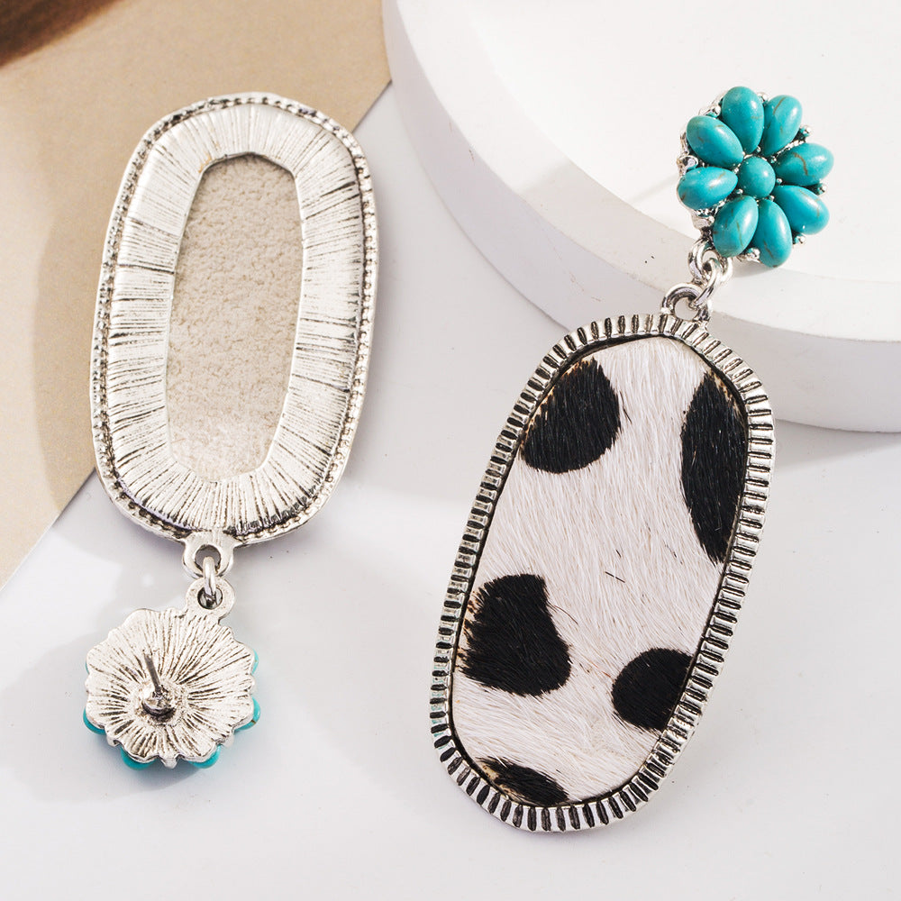 Turquoise Milk Grain Leather Diamond Studded Earrings