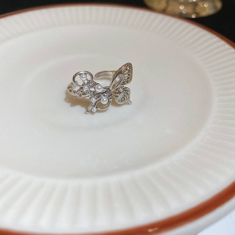 Electroplated Freshwater Pearl Zircon Stitching Butterfly Exquisite Rings