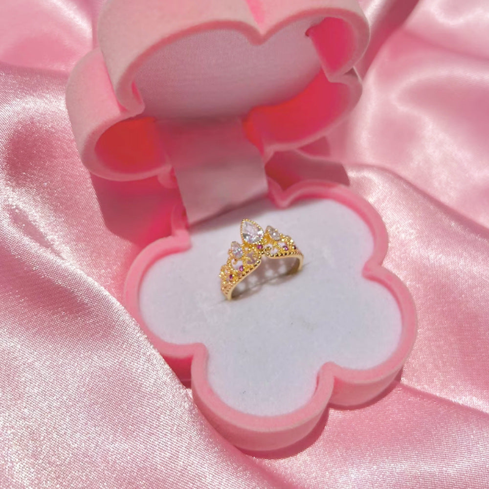 Personality Hollow Out Crown Simple Rhinestone Rings