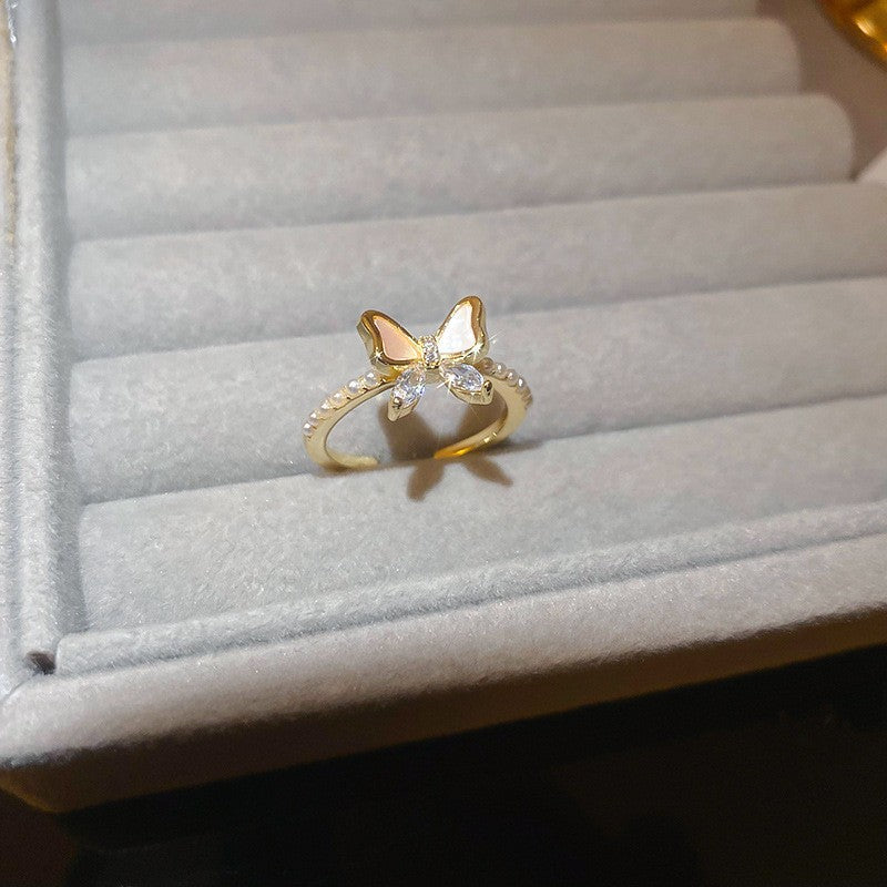 Electroplated Freshwater Pearl Zircon Stitching Butterfly Exquisite Rings