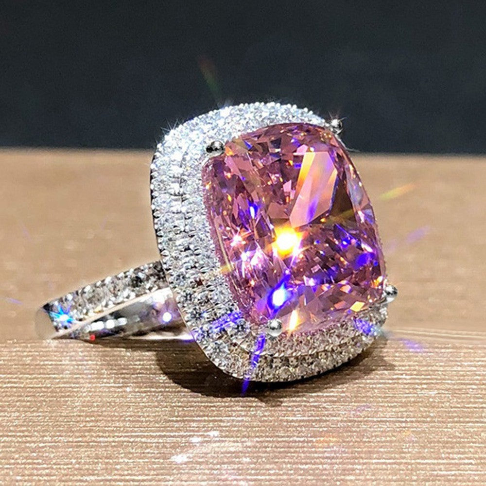 Square Pink Diamond Elegant Simulation Zircon Rings