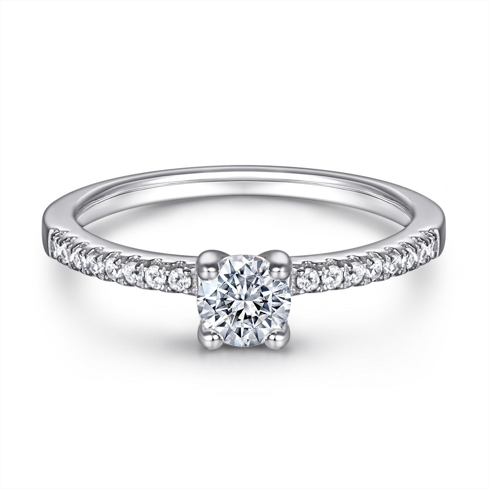 Women's Fashion Sier Sterling Zircon Single Row Rings